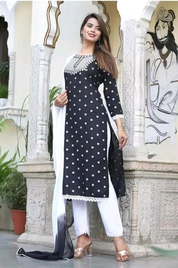 Rayon Embroidered Kurta Set With Dupatta - black, XL