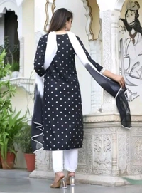 Rayon Embroidered Kurta Set With Dupatta - black, XL