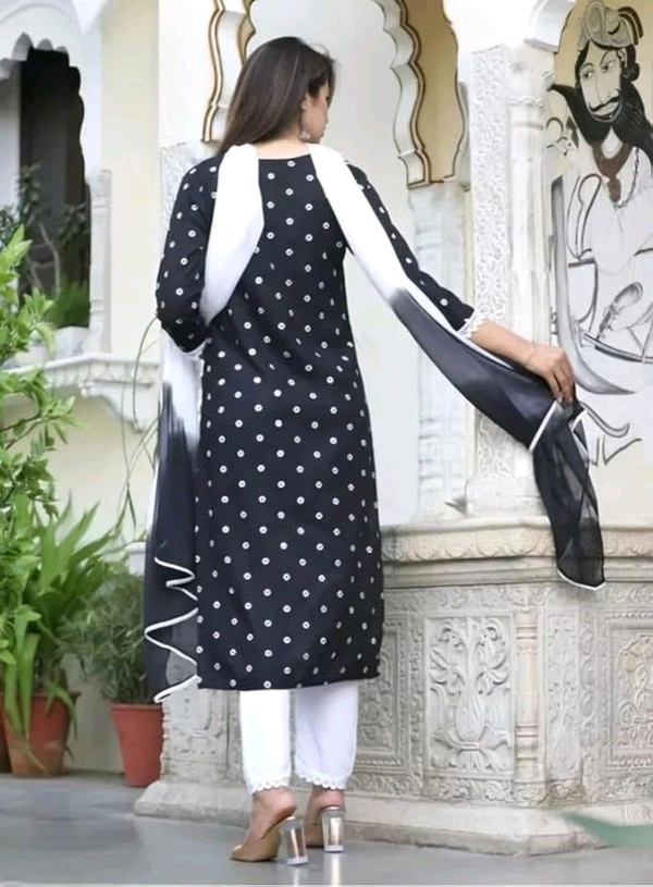 Rayon Embroidered Kurta Set With Dupatta - black, XL