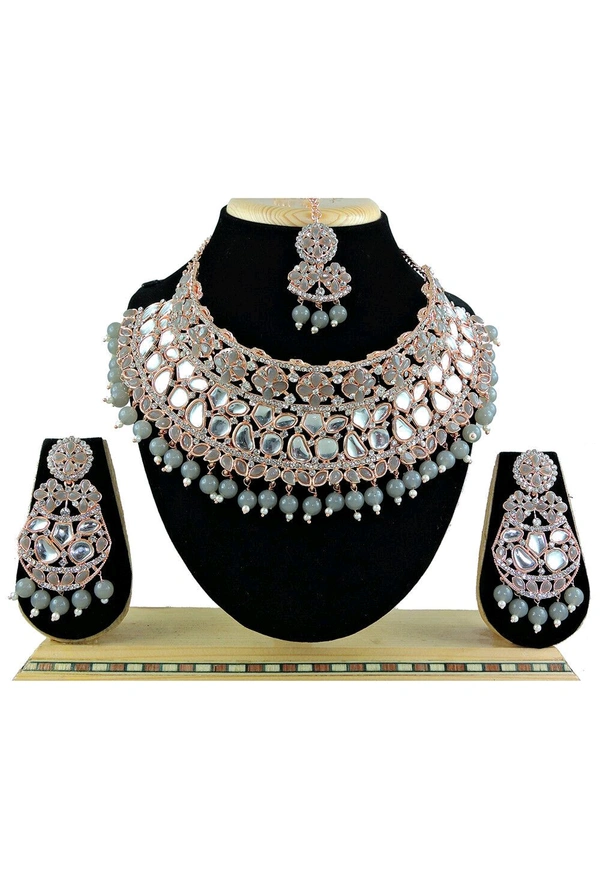 Kundan Choker Necklace Set - Shuttle Gray