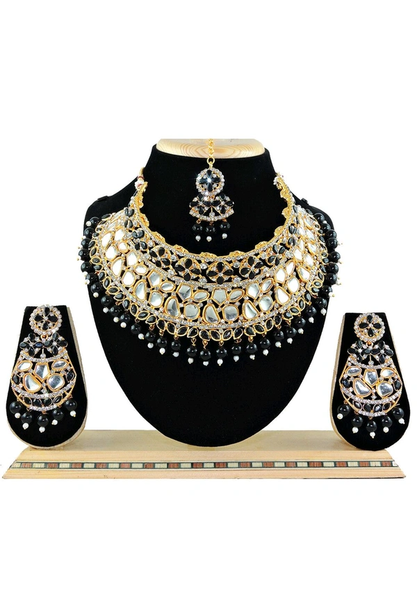 Kundan Choker Necklace Set - Black