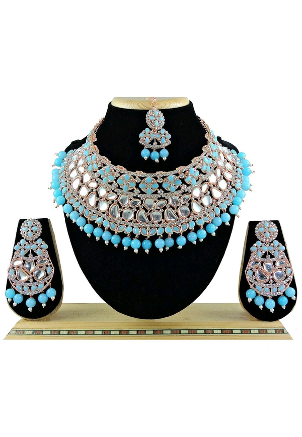 Kundan Choker Necklace Set - Picton Blue