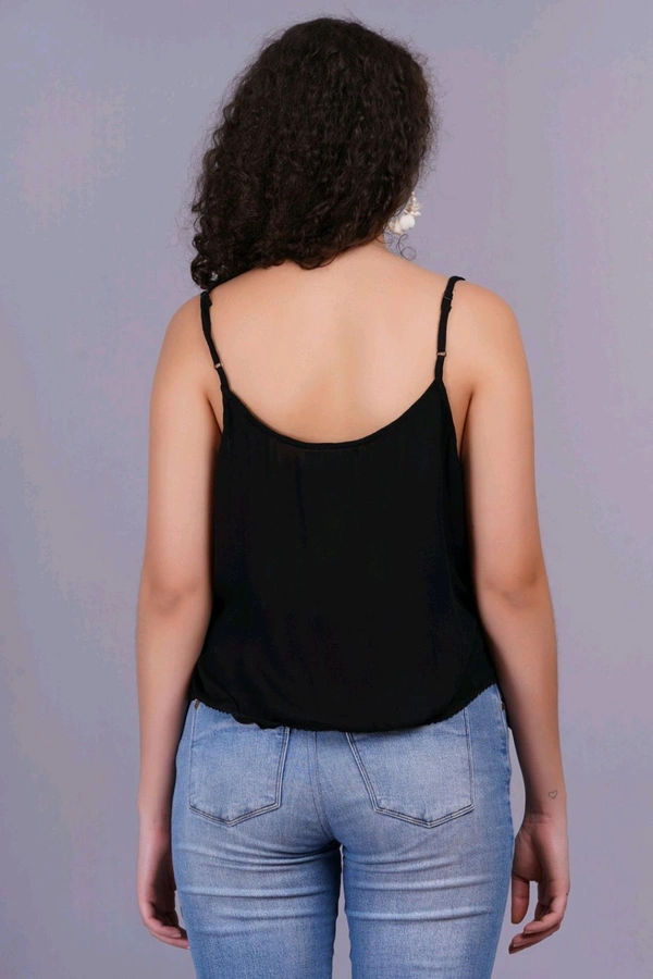 Casual Sleeveless Embroidered Women Black Top - Black, M