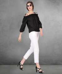 Casual Noodle Straps Printed Women Black Top - Black, M