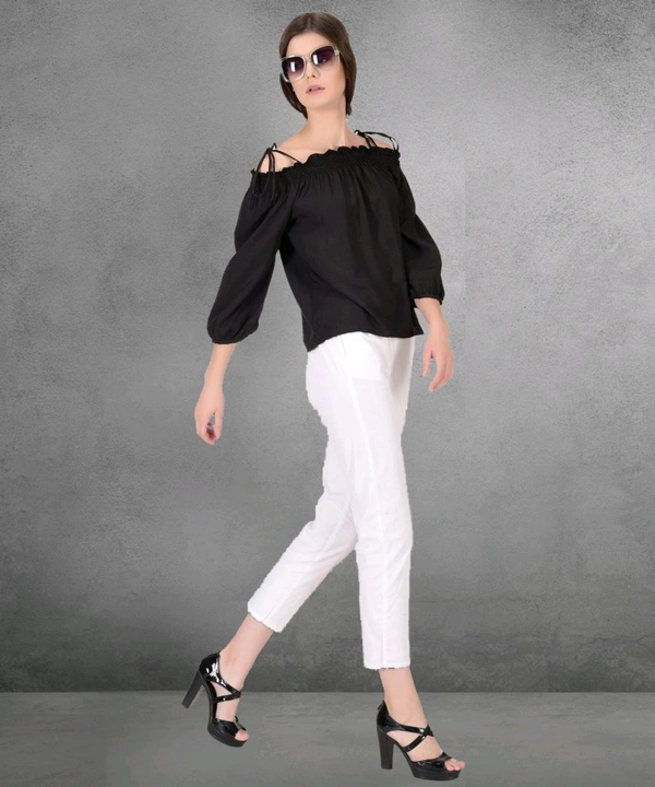 Casual Noodle Straps Printed Women Black Top - Black, M