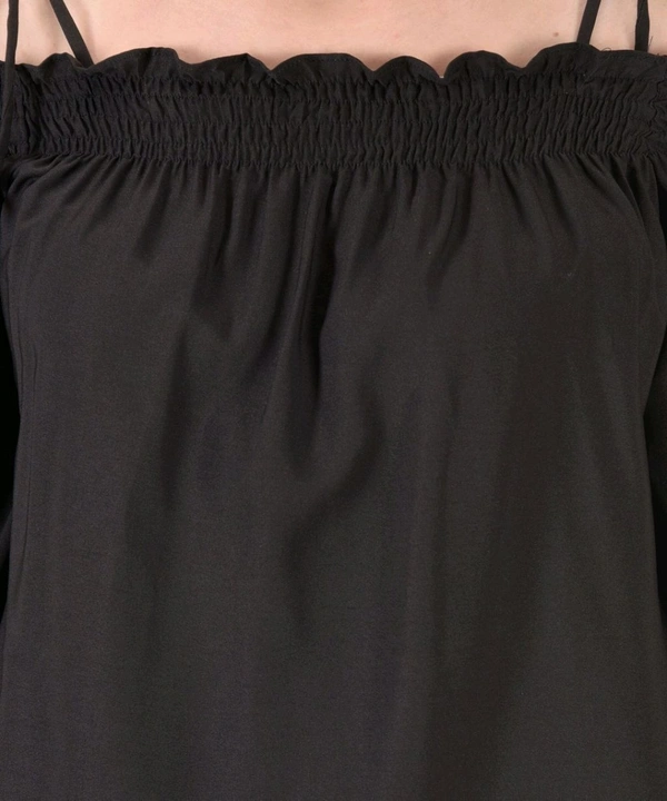 Casual Noodle Straps Printed Women Black Top - Black, XXl