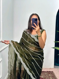 Burbary Jimmy Choo Fabric Embroidered Work Saree* - Racing Green