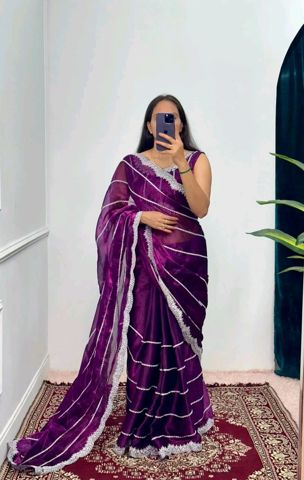 Burbary Jimmy Choo Fabric Embroidered Work Saree* - very Dark Purple