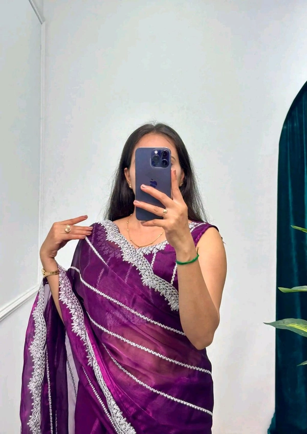 Burbary Jimmy Choo Fabric Embroidered Work Saree* - very Dark Purple