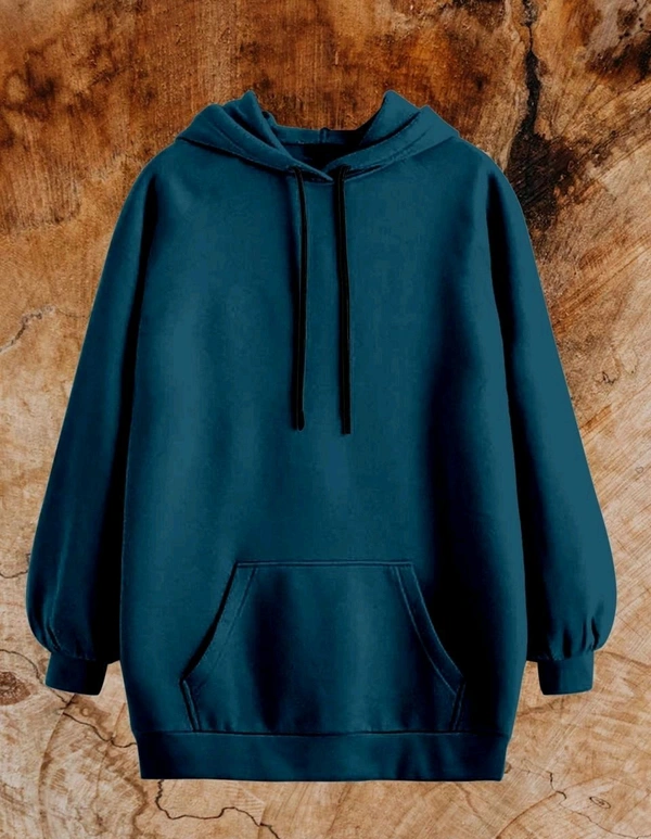 Men Full Sleeve Solid Hooded Sweatshirt - Prussian Blue, L