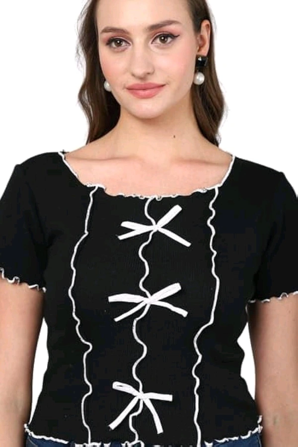 Casual Regular Sleeves Self Design Women Pink Top - Black, M