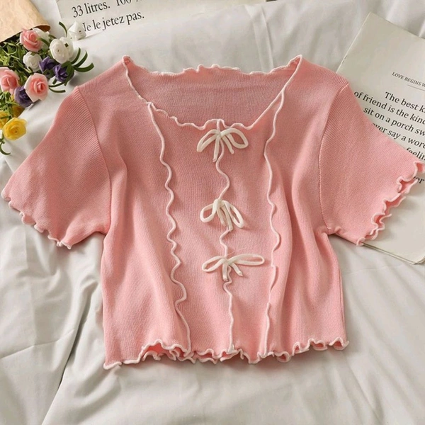 Casual Regular Sleeves Self Design Women Pink Top - Coral Tree, XXS