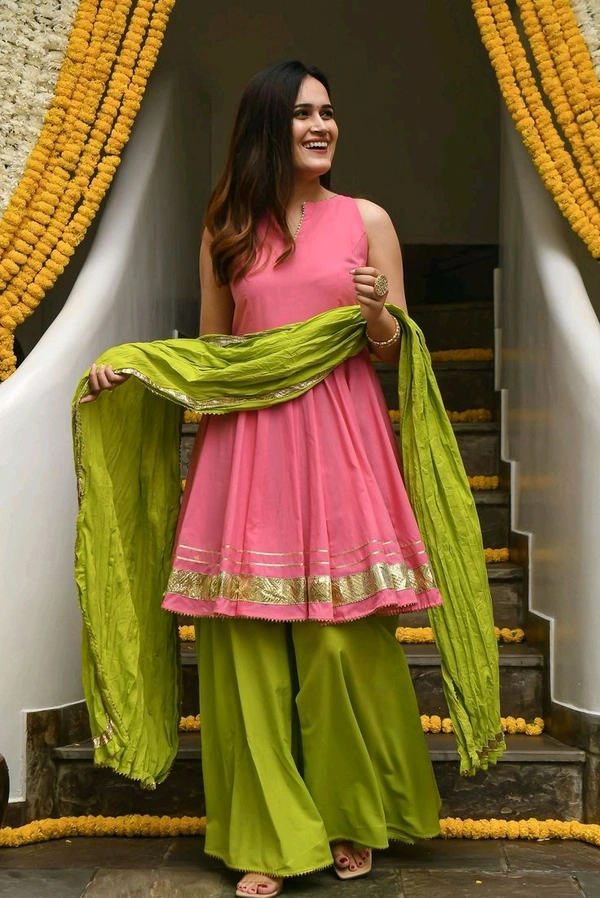 Pink Gotapatti Sharara Set - Set of 3 - Pink Lace, L