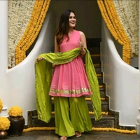 Pink Gotapatti Sharara Set - Set of 3 - Pink Lace, L