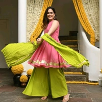 Pink Gotapatti Sharara Set - Set of 3 - Pink Lace, L