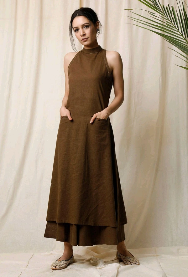 Mehendi Halter Neck Kurta & Cotton Culottes - Irish Coffee, L