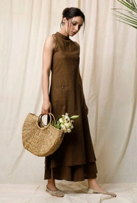 Mehendi Halter Neck Kurta & Cotton Culottes - Irish Coffee, L