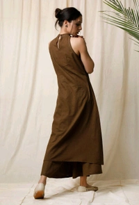 Mehendi Halter Neck Kurta & Cotton Culottes - Irish Coffee, L