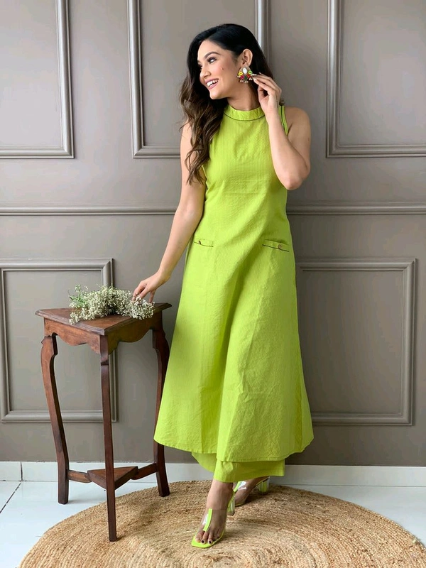 Mehendi Halter Neck Kurta & Cotton Culottes - Wasabi, L