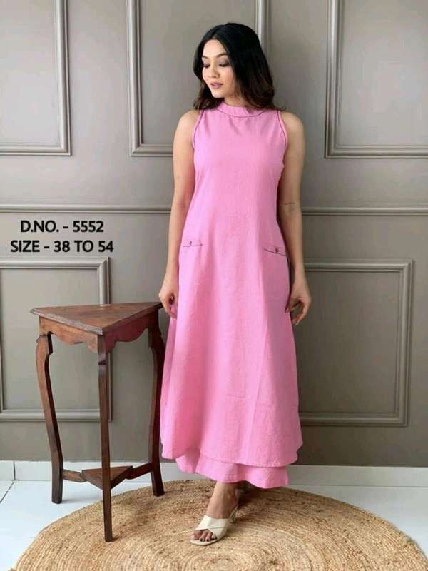 Mehendi Halter Neck Kurta & Cotton Culottes - pink, M