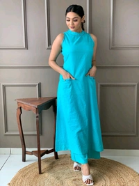 Mehendi Halter Neck Kurta & Cotton Culottes - Scooter, M