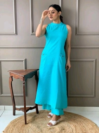 Mehendi Halter Neck Kurta & Cotton Culottes - Scooter, M