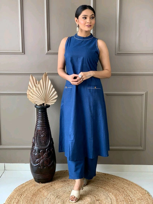 Mehendi Halter Neck Kurta & Cotton Culottes - Chambray, S