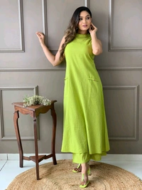 Mehendi Halter Neck Kurta & Cotton Culottes - Wasabi, S