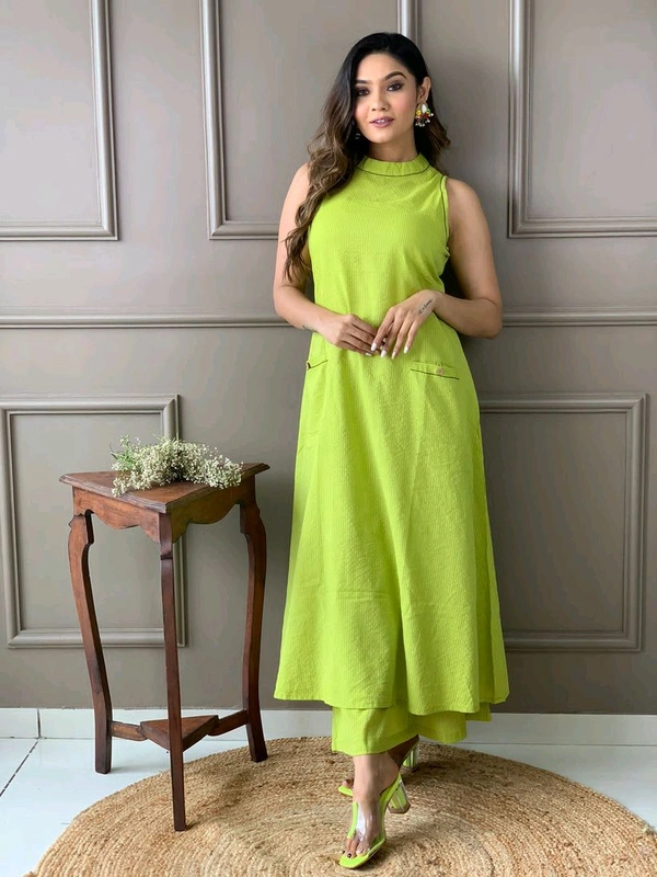 Mehendi Halter Neck Kurta & Cotton Culottes - Wasabi, S