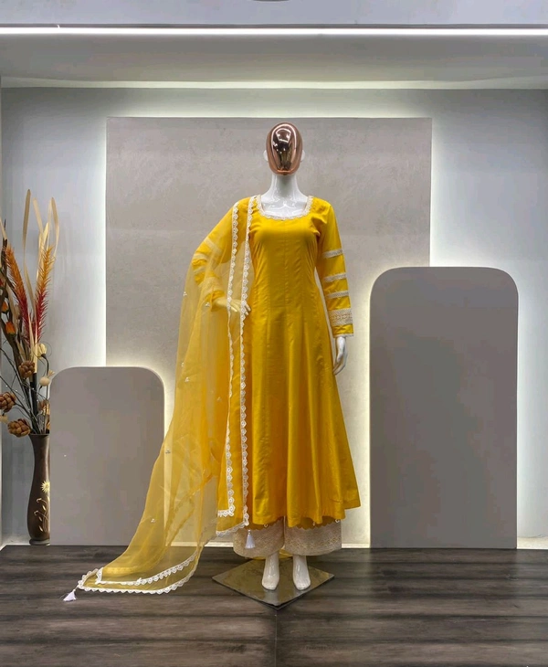 Pooja Hegde in Yellow Chanderi Anarkali Set - Rob Roy, L