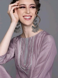 Women Beige Gotta Patti Kurta with Trousers & With Dupatta - Bouquet, 3XL