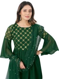 Women Georgette Kurti Sharara Dupatta Set - green, L