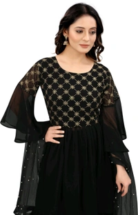 Women Georgette Kurti Sharara Dupatta Set - Black, M