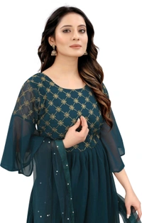 Women Georgette Kurti Sharara Dupatta Set - Rama, S