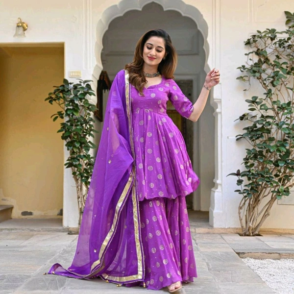 Women Viscose Rayon Kurta. Sharara Dupatta Set - Seance, XL