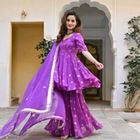 Women Viscose Rayon Kurta. Sharara Dupatta Set - Seance, XL