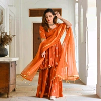 Women Viscose Rayon Kurta. Sharara Dupatta Set - Flamingo, 6XL