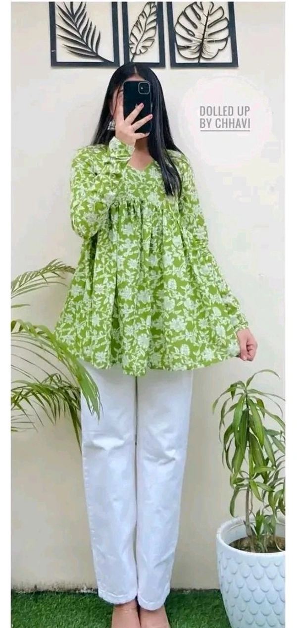 Women printed top - Green, L