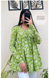 Women printed top - Green, L
