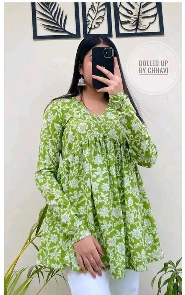 Women printed top - Green, L