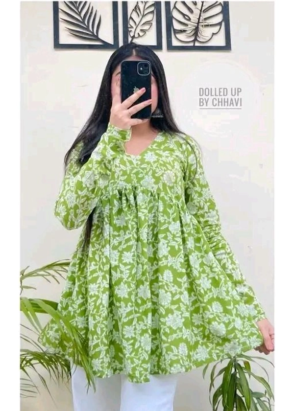 Women printed top - Green, S