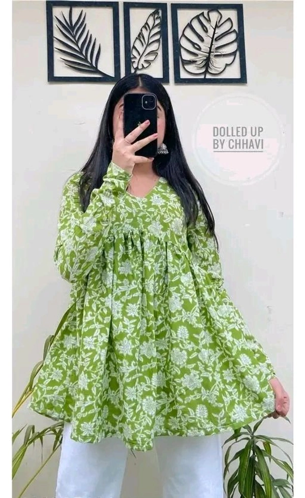 Women printed top - Green, S