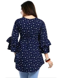 Casual Printed Women Blue Top - blue, M