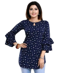 Casual Printed Women Blue Top - blue, M
