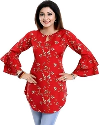 Casual Printed Women Blue Top - Red, M