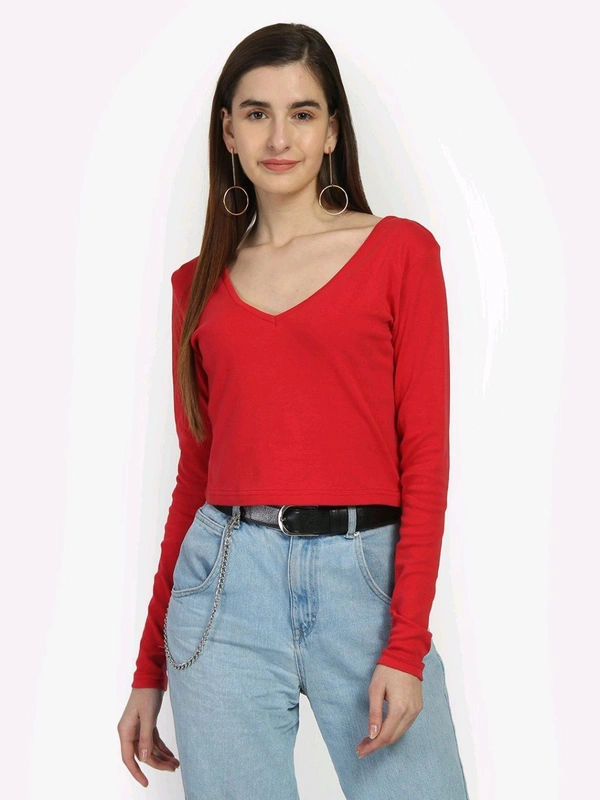 Casual Wear Full Sleeve Regular Fit Top for Women, Top for Girls Free Size (Bust 28-32,Length-18, Brown) - Red, S