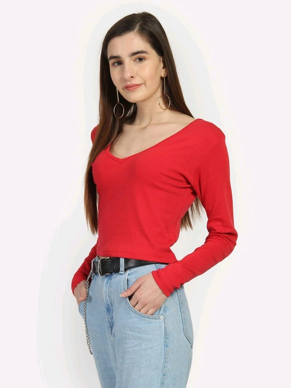 Casual Wear Full Sleeve Regular Fit Top for Women, Top for Girls Free Size (Bust 28-32,Length-18, Brown) - Red, S