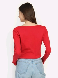 Casual Wear Full Sleeve Regular Fit Top for Women, Top for Girls Free Size (Bust 28-32,Length-18, Brown) - Red, S