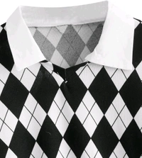 Women's Long Sleeve Crop Top Argyle Print Contrast Collar Blouse Shirt - White, M