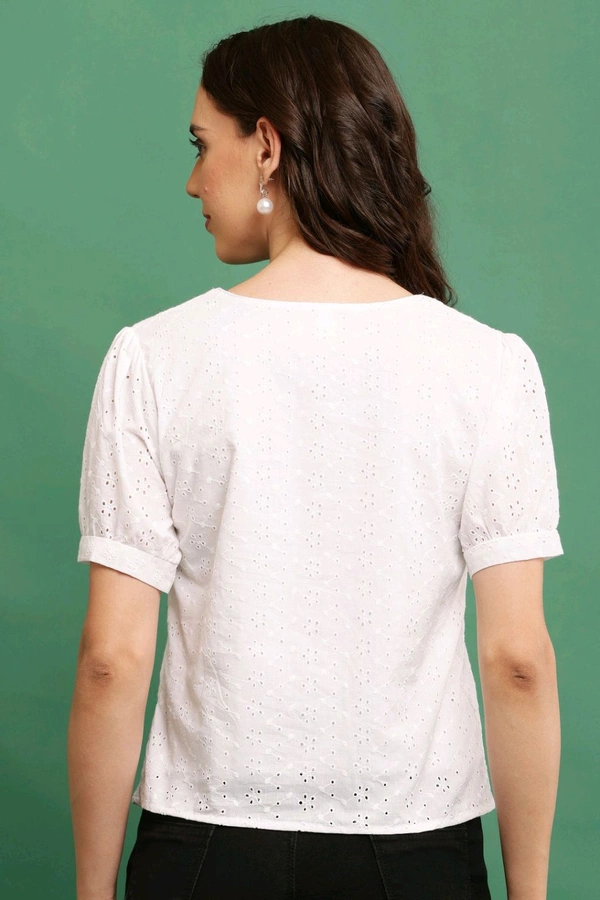 Casual Regular Sleeves Solid Women's White Top - White, S